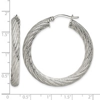 Chisel Stainless Steel Polished and Textured Hollow Hoop Earrings view 5