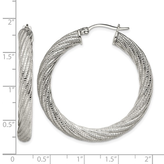 Chisel Stainless Steel Polished and Textured Hollow Hoop Earrings