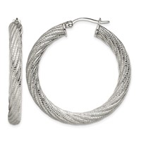 Chisel Stainless Steel Polished and Textured Hollow Hoop Earrings view 1