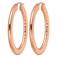 Chisel Stainless Steel Polished and Textured Rose IP-plated Hollow Oval Hoop Earrings view 3