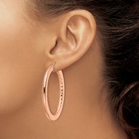 Chisel Stainless Steel Polished and Textured Rose IP-plated Hollow Oval Hoop Earrings view 4