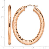 Chisel Stainless Steel Polished and Textured Rose IP-plated Hollow Oval Hoop Earrings view 5