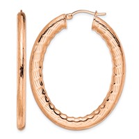 Chisel Stainless Steel Polished and Textured Rose IP-plated Hollow Oval Hoop Earrings view 1