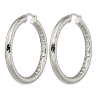 Chisel Stainless Steel Polished and Textured Hollow Hoop Earrings view 3