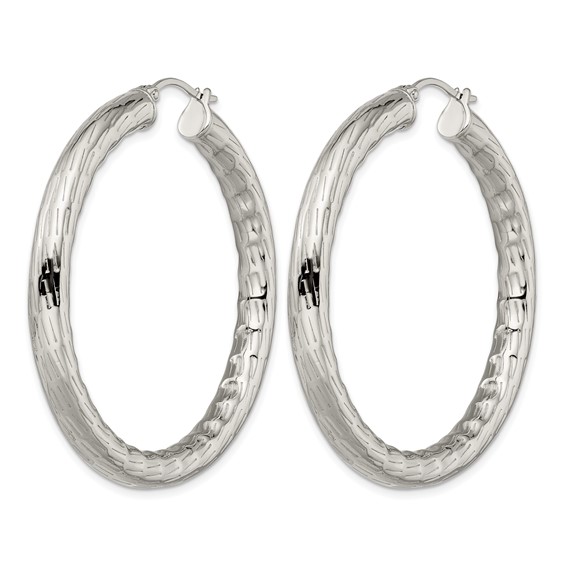 Chisel Stainless Steel Polished and Textured Hollow Hoop Earrings