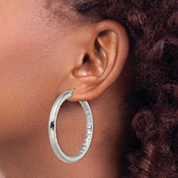 Chisel Stainless Steel Polished and Textured Hollow Hoop Earrings view 4