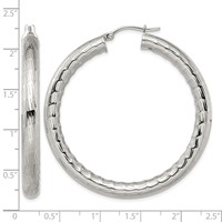 Chisel Stainless Steel Polished and Textured Hollow Hoop Earrings view 5