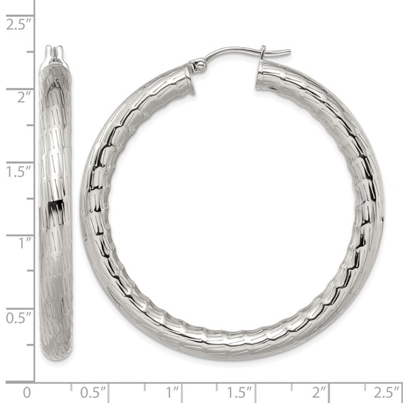 Chisel Stainless Steel Polished and Textured Hollow Hoop Earrings