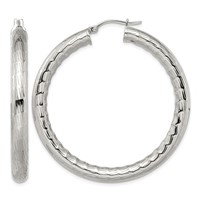 Chisel Stainless Steel Polished and Textured Hollow Hoop Earrings view 1