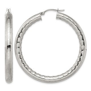 Chisel Stainless Steel Polished and Textured Hollow Hoop Earrings