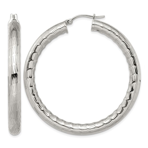 Chisel Stainless Steel Polished and Textured Hollow Hoop Earrings
