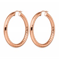 Chisel Stainless Steel Polished and Textured Rose IP-plated Hoop Earrings view 3