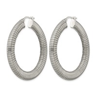 Stainless Steel Polished and Textured Hollow Hoop Earrings view 3