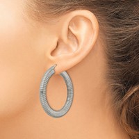 Stainless Steel Polished and Textured Hollow Hoop Earrings view 4