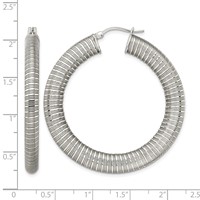 Stainless Steel Polished and Textured Hollow Hoop Earrings view 5