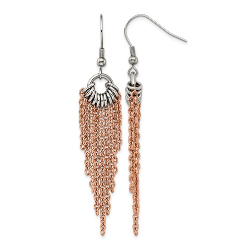 Chisel Stainless Steel Polished Rose IP-plated Multi Chain Dangle Earrings