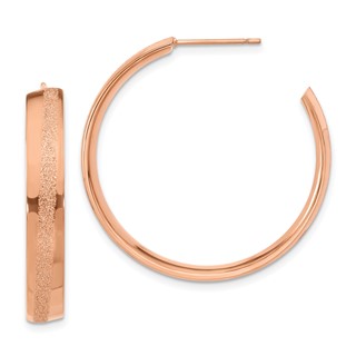 Stainless Steel Pink IP-Plated Laser Cut Glitter Post Round Hoop Earrings