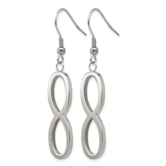Chisel Stainless Steel Brushed and Polished Infinity Dangle Shepherd Hook Earrings