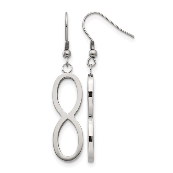 Chisel Stainless Steel Brushed and Polished Infinity Dangle Shepherd Hook Earrings