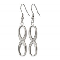 Chisel Stainless Steel Polished Earrings with CZ Infinity Dangle Shepherd Hook view 3