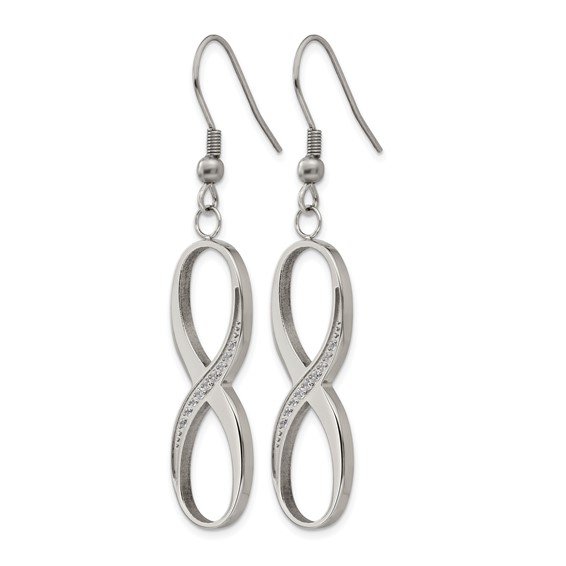Chisel Stainless Steel Polished with CZ Infinity Dangle Shepherd Hook Earrings