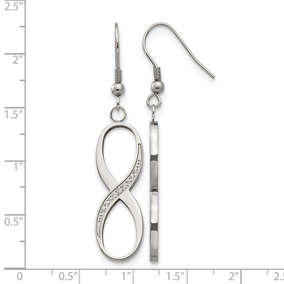 Chisel Stainless Steel Polished with CZ Infinity Dangle Shepherd Hook Earrings