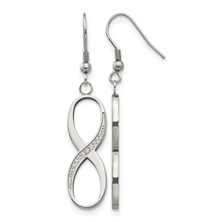 Chisel Stainless Steel Polished with CZ Infinity Dangle Shepherd Hook Earrings