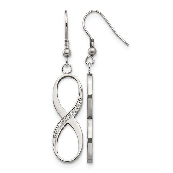 Chisel Stainless Steel Polished with CZ Infinity Dangle Shepherd Hook Earrings