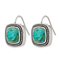 Chisel Stainless Steel Antiqued and Polished Imitation Turquoise Shepherd Hook Earrings view 3