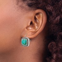 Chisel Stainless Steel Antiqued and Polished Imitation Turquoise Shepherd Hook Earrings view 4