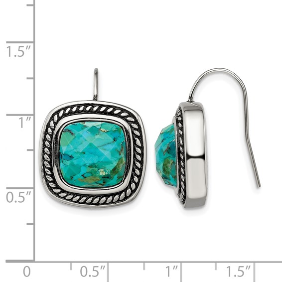 Chisel Stainless Steel Antiqued and Polished Imitation Turquoise Shepherd Hook Earrings