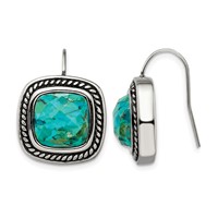Chisel Stainless Steel Antiqued and Polished Imitation Turquoise Shepherd Hook Earrings view 1
