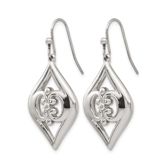 Stainless Steel Polished Dangle Shepherd Hook Earrings