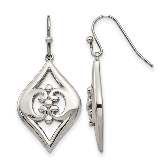 Stainless Steel Polished Dangle Shepherd Hook Earrings