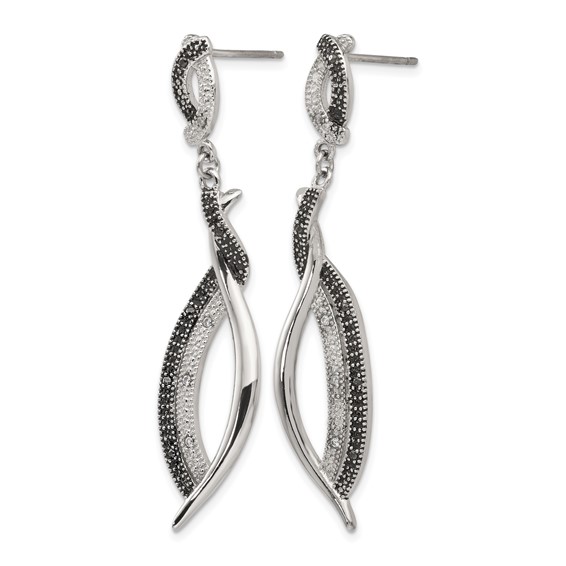 Stainless Steel Antiqued and Polished w/CZ Post Dangle Earrings