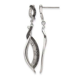 Stainless Steel Antiqued and Polished w/CZ Post Dangle Earrings