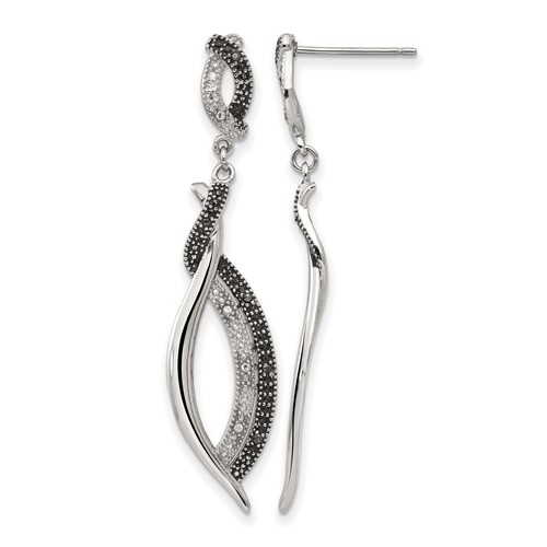 Stainless Steel Antiqued and Polished Earrings with CZ Post Dangle