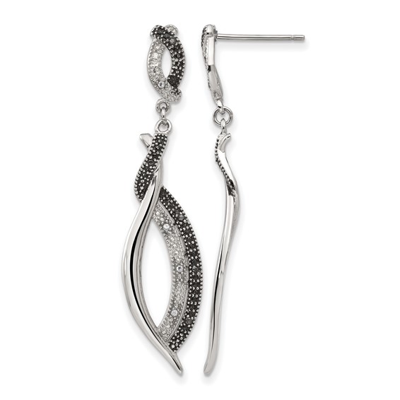 Stainless Steel Antiqued and Polished w/CZ Post Dangle Earrings