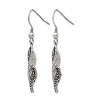 Chisel Stainless Steel Antiqued and Polished CZ Dangle Shepherd Hook Earrings view 3