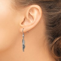 Chisel Stainless Steel Antiqued and Polished CZ Dangle Shepherd Hook Earrings view 4