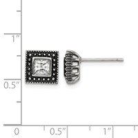 Chisel Stainless Steel Antiqued and Polished CZ Square Post Earrings view 5