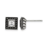 Chisel Stainless Steel Antiqued and Polished CZ Square Post Earrings view 1