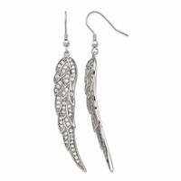 Stainless Steel Polished Earrings with CZ Dangle Shepherd Hook view 1