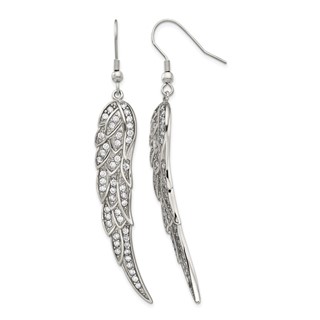 Stainless Steel Polished w/CZ Dangle Shepherd Hook Earrings