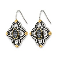 Chisel Stainless Steel Antiqued Polished and Textured Yellow IP-plated Earrings with Blue Glass Shepherd Hook view 3