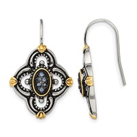 Chisel Stainless Steel Antiqued Polished and Textured Yellow IP-plated Earrings with Blue Glass Shepherd Hook view 1