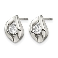 Chisel Stainless Steel Polished with CZ Post Earrings view 3