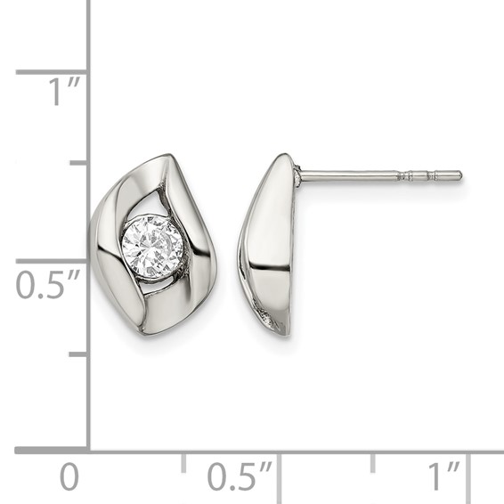 Chisel Stainless Steel Polished with CZ Post Earrings