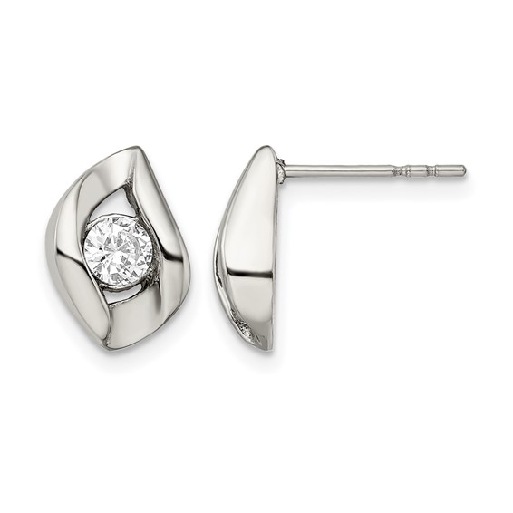 Chisel Stainless Steel Polished with CZ Post Earrings