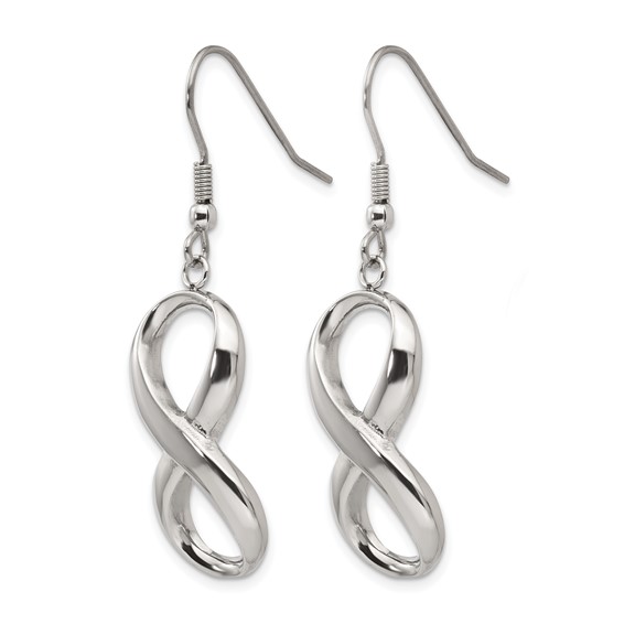 Chisel Stainless Steel Polished Infinity Dangle Shepherd Hook Earrings